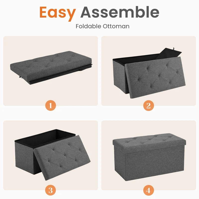Sweetcrispy Folding Storage Ottoman Bench, Light Grey, Entryway Bench for Living Room, Ottomans with Storage for Bedroom, Heavy Duty 660 lbs Load Capacity, Linen Footrest Seat 🍁 All In One Marketplace Canada