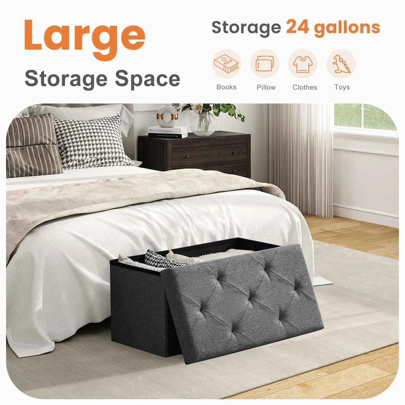 Sweetcrispy Folding Storage Ottoman Bench, Light Grey, Entryway Bench for Living Room, Ottomans with Storage for Bedroom, Heavy Duty 660 lbs Load Capacity, Linen Footrest Seat 🍁 All In One Marketplace Canada
