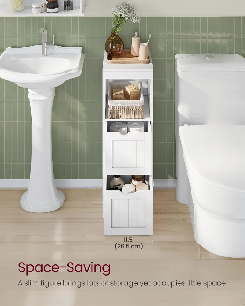 VASAGLE Bathroom Floor Cabinet, Bathroom Storage Organizer Rack Stand, Multifunctional Corner Unit, 2 Drawers, 89 cm in Height, White UBBC42WT 🍁 All In One Marketplace Canada