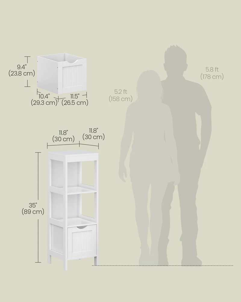 VASAGLE Bathroom Floor Cabinet, Bathroom Storage Organizer Rack Stand, Multifunctional Corner Unit, 2 Drawers, 89 cm in Height, White UBBC42WT 🍁 All In One Marketplace Canada