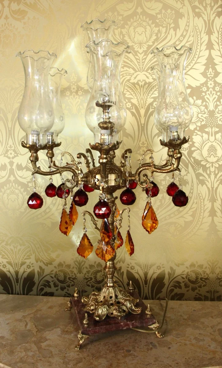 Casa Padrino Barock Kristall Hockerleuchte im prachtvollen Design - Rot / Orange - H 86 cm