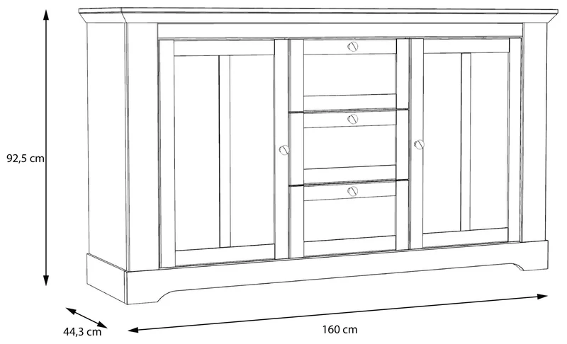 Sideboard Kommode ILOPPA 2-trg. 3 Schubladen Optik: Schneeeiche, Forte