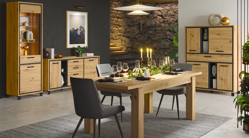 Esszimmer TRONDHEIM 4-tlg. in Artisan Schwarzeiche Optik, Forte