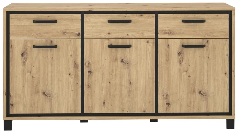 Sideboard TRONDHEIM 3-trg. 3 Schubladen Artisan / Schwarzeiche Optik