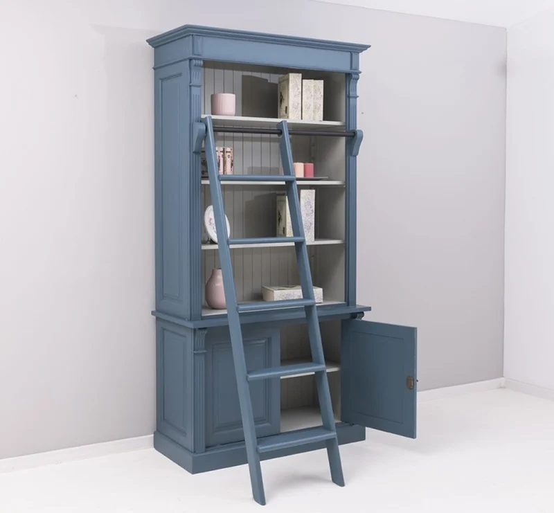 Casa Padrino Landhaus Stil Bücherschrank mit Leiter Stahlblau / Grau