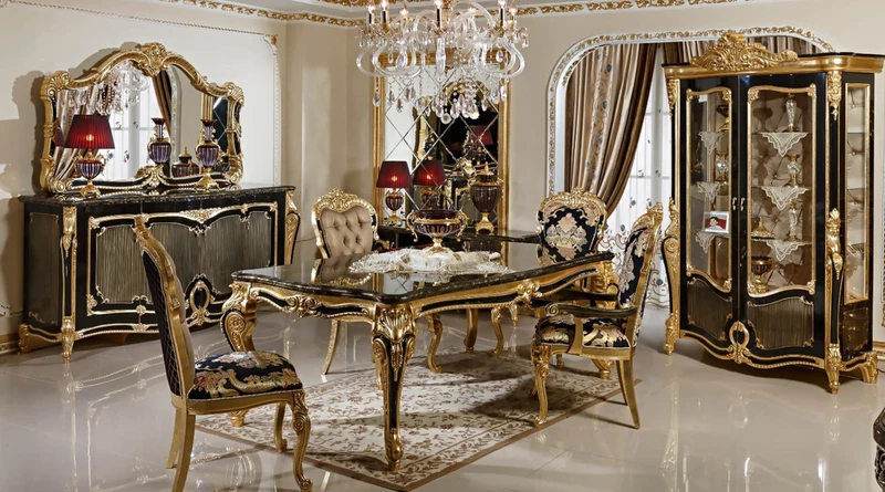 Casa Padrino Luxus Barock Esszimmer Set Schwarz / Mehrfarbig / Gold