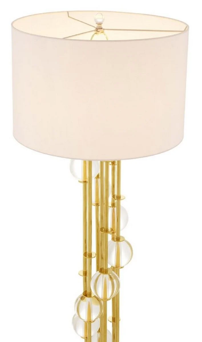 Casa Padrino Luxus Stehleuchte Gold / Weiß Ø 48 x H. 176 cm - Designer Lampe mit Kristallglas - Luxus Wohnzimmer Lampe