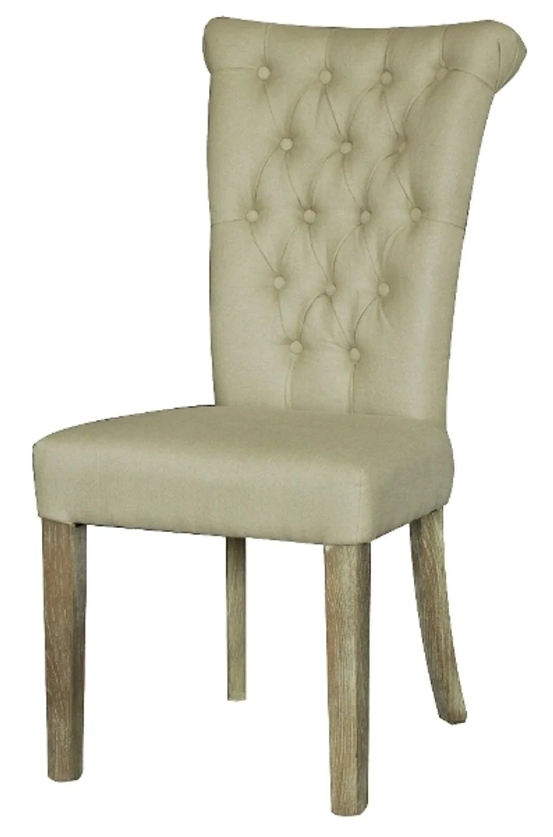 Casa Padrino Chesterfield Esszimmerstuhl in Creme 51 x 66 x H. 100 cm - Luxus Esszimmer Möbel