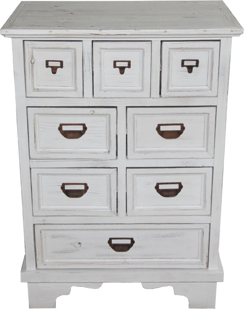 Casa Padrino Shabby Chic Landhaus Stil Kommode mit 8 Schubladen Antik Weiß B 64 cm, H 90 cm