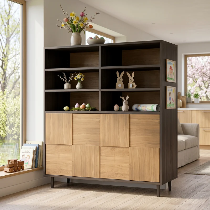 Highboard Eiche Premium Mosaik - Natur/Schwarz geölt 120cm