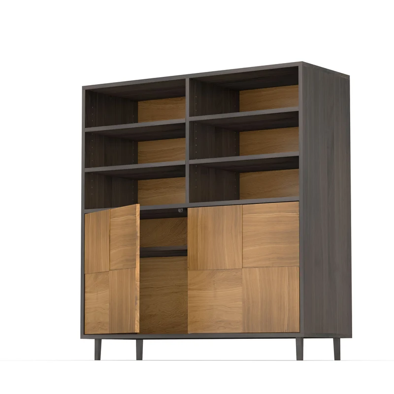 Highboard Eiche Premium Mosaik - Natur/Schwarz geölt 120cm