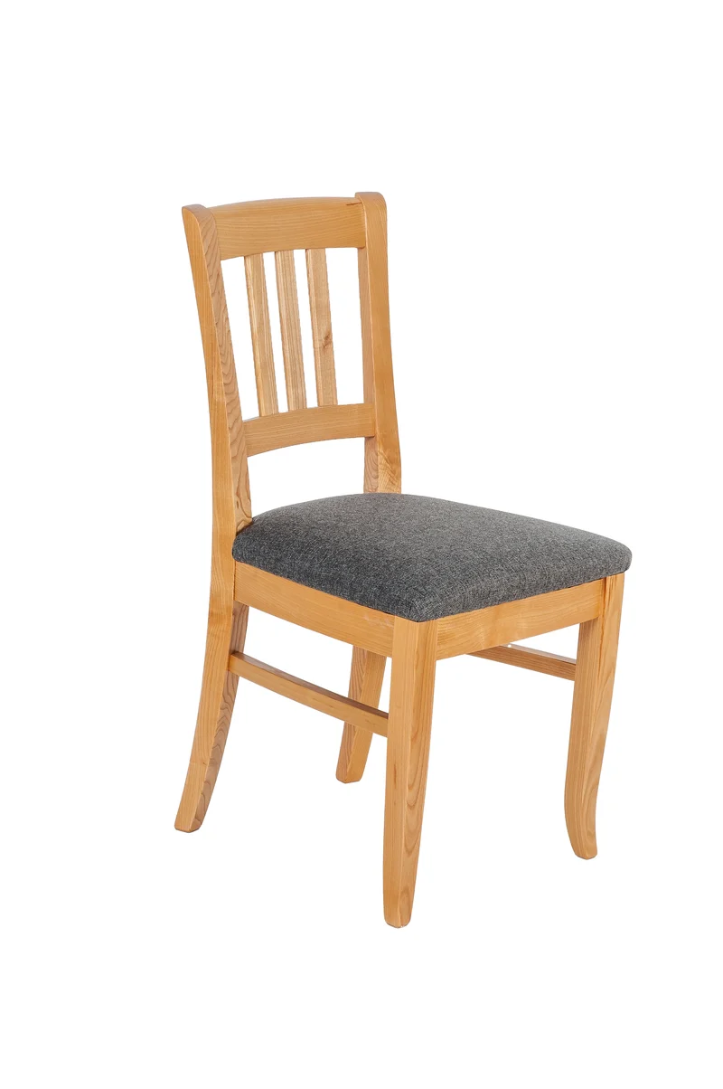 Stuhl 'Der Traditionelle', aus Massivholz Fichte, gepolstert, Stoff Grau, 2er Set