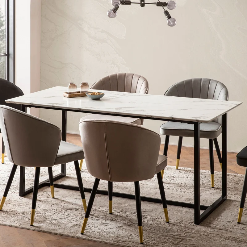 Esszimmertisch 200x90 Marmor-Optik Weiß Metallbeine Modern Rechteckig