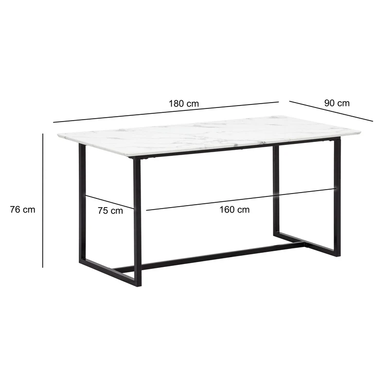 Esszimmertisch 180x90 Marmor-Optik Weiß Metallbeine Modern