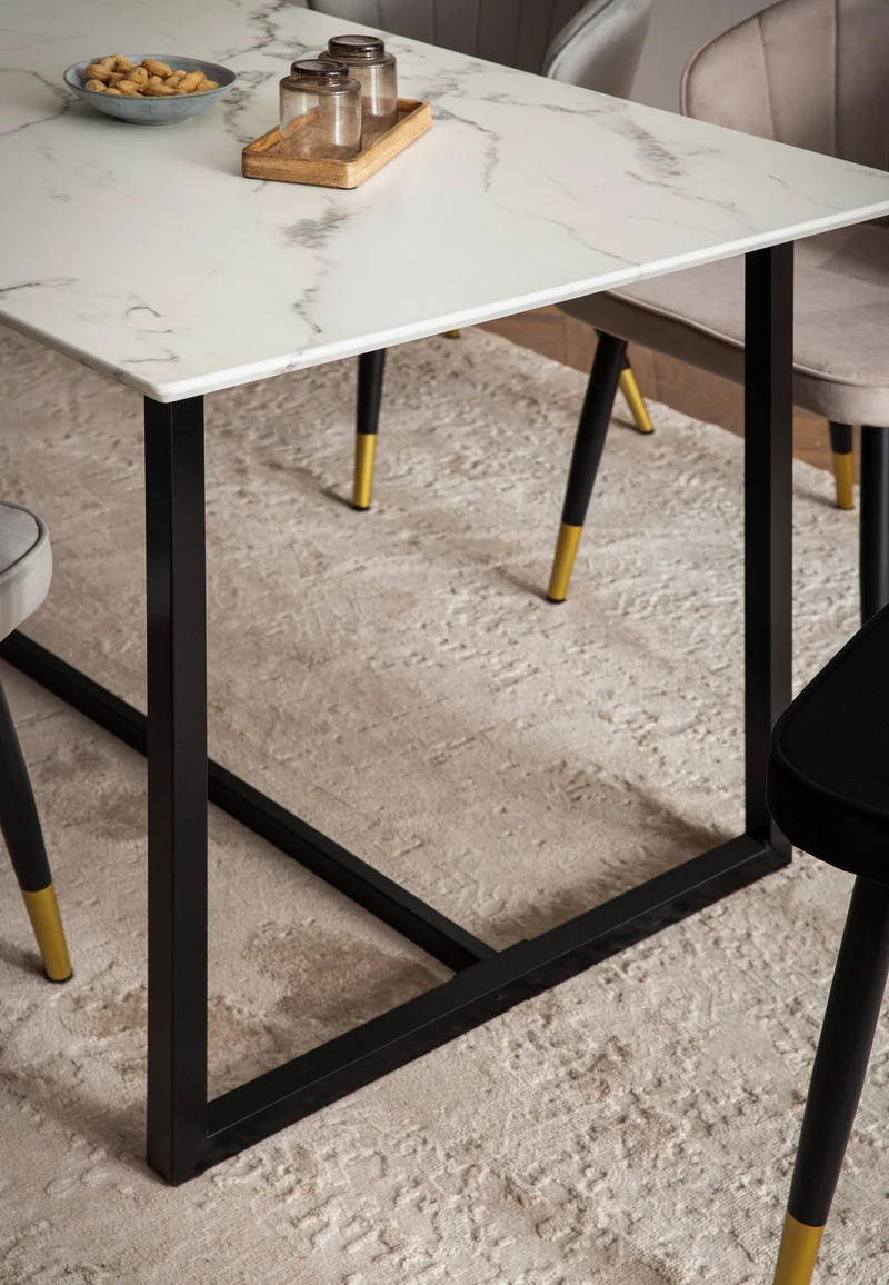 Esszimmertisch 180x90 Marmor-Optik Weiß Metallbeine Modern