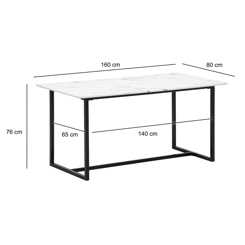 Esszimmertisch 160x80 Marmor-Optik Weiß Metallbeine Modern Rechteckig