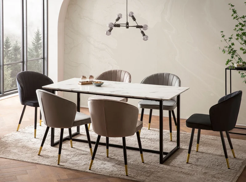 Esszimmertisch 120x60x76cm Marmor-Optik Weiß Metallbeine Modern