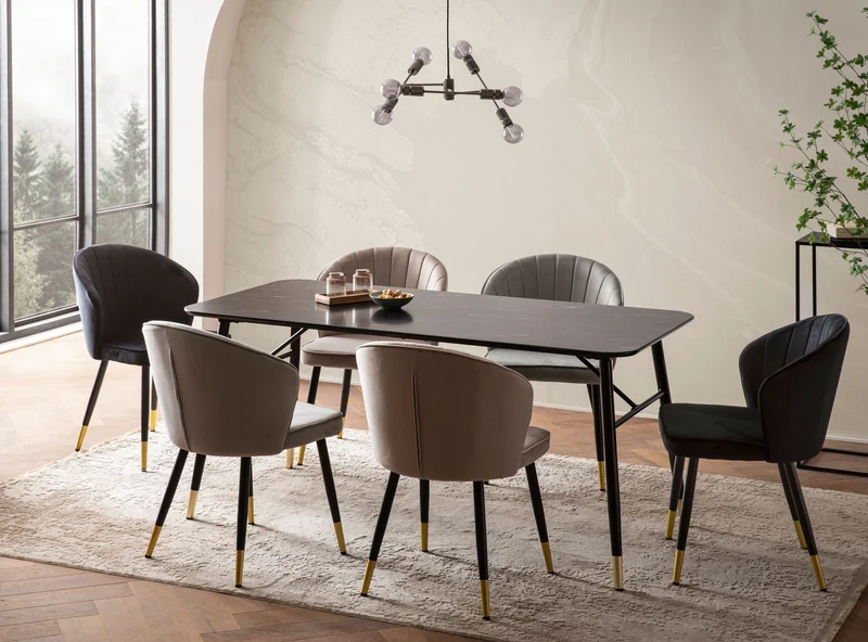 Esstisch 180x90 Marmor-Optik Schwarz Metallbeine Modern Rechteckig