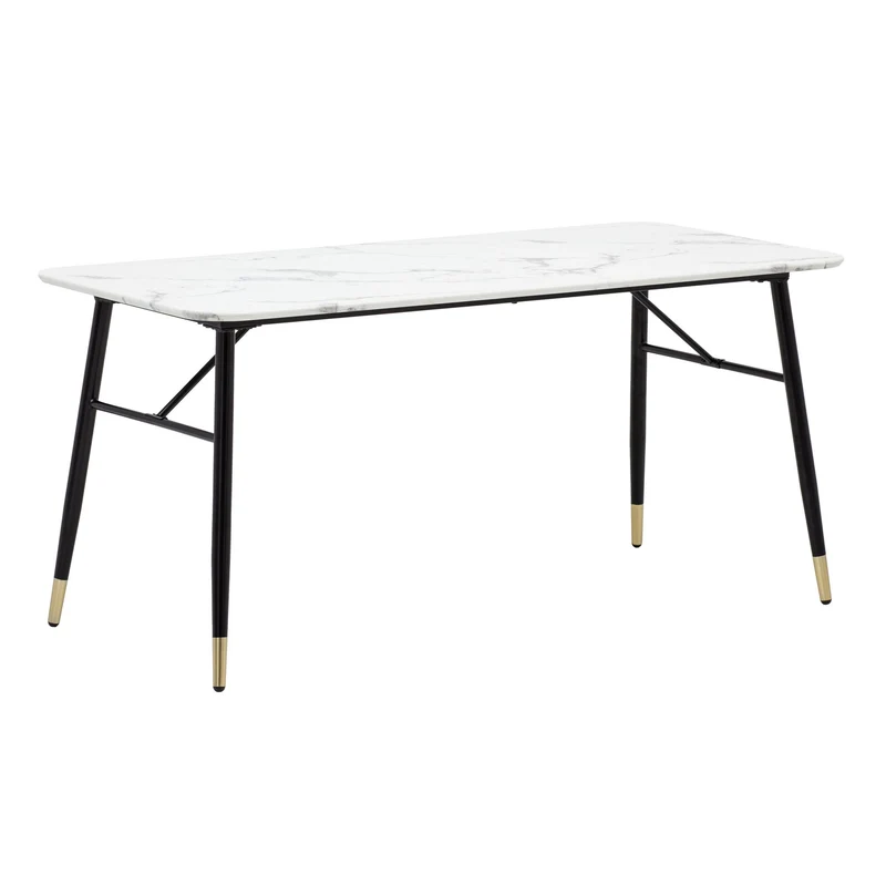 Esszimmertisch 180x90 Marmor-Optik Weiß Metallbeine Modern