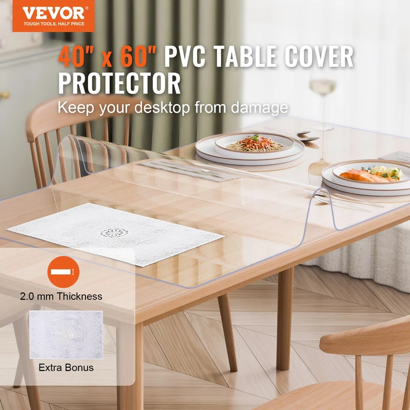 VEVOR Plastic Table Cover, 40 x 60 Inch 2.0 mm Thick Clear Table Protector, Rectangle PVC Desk Mat, Waterproof & Easy Cleaning Desk Pad Tablecloth, for Office Dresser Dining Room Table Night Stand 🍁 All In One Marketplace Canada