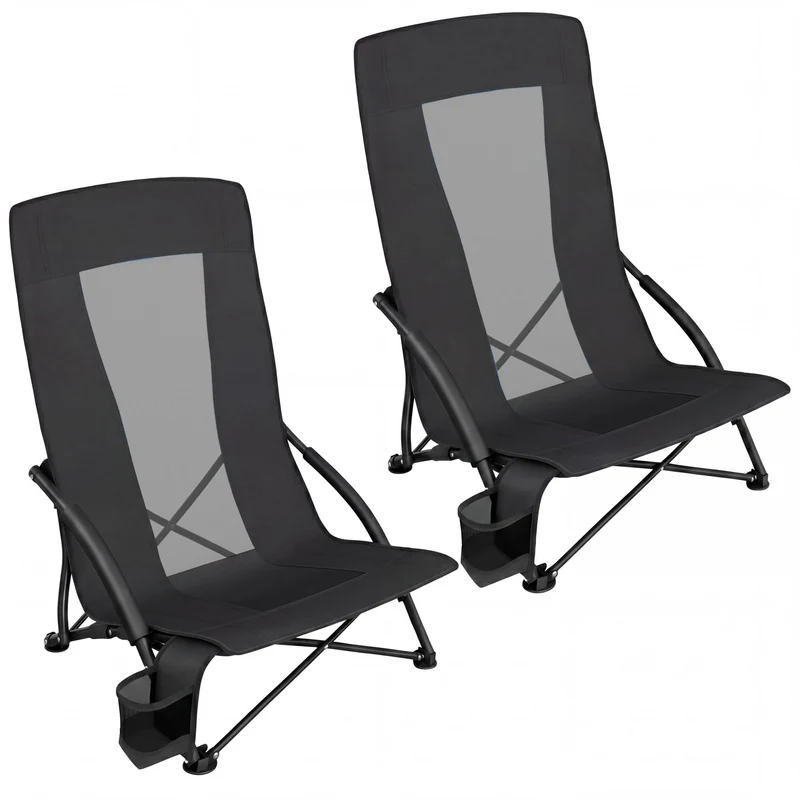 SONGMICS Set of 2 Portable Beach Chairs for Adults, Max. Load 330 lb Each, High Backrest, Cup Holder, Lightweight, Heavy-Duty, Black UGCB067B01V1 🍁 All In One Marketplace Canada