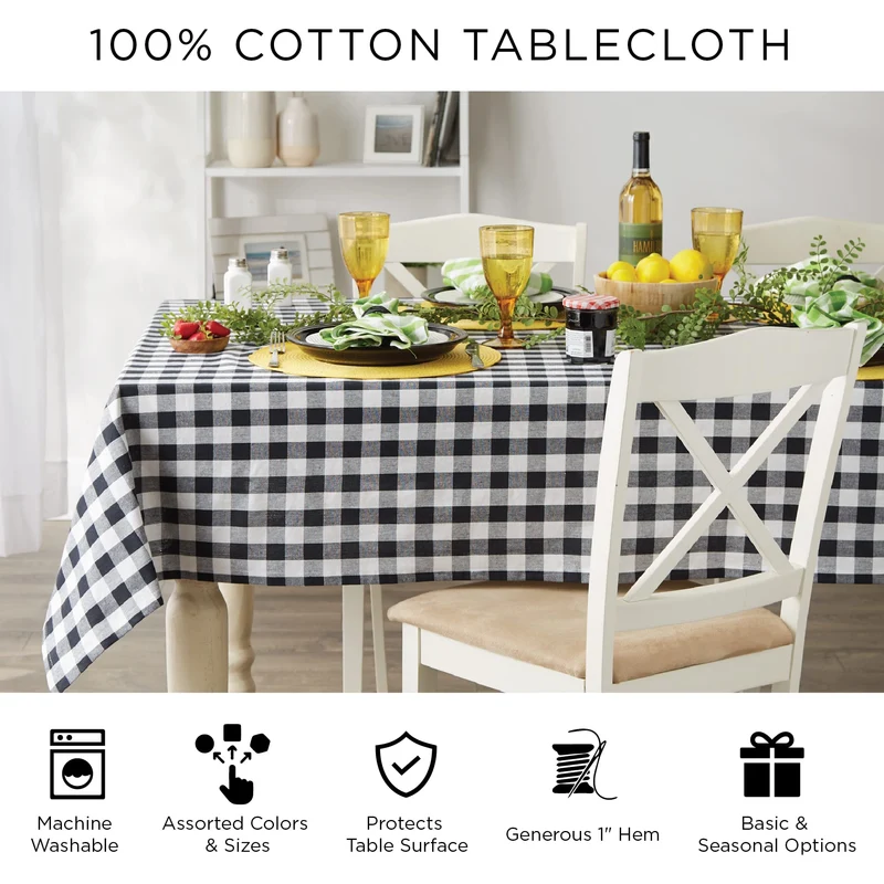 DII 100% Cotton, Machine Washable, Printed Halloween Tablecloth 52 x 52, Seats 4 People, Black Stars & Spiders