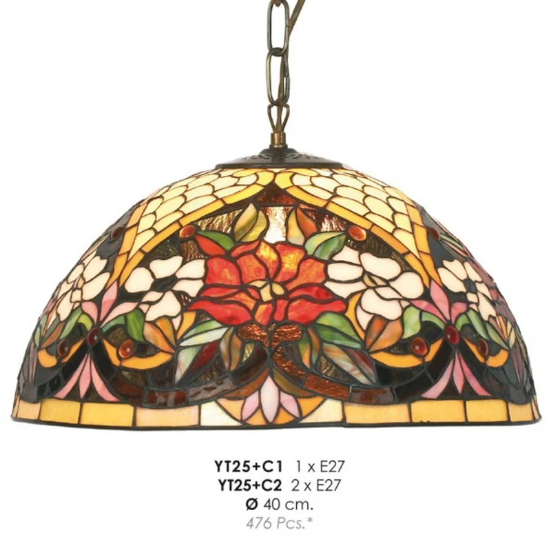 Casa Padrino Tiffany Pendelleuchte Ø 40 cm - Handgefertigte Tiffany Hängeleuchte