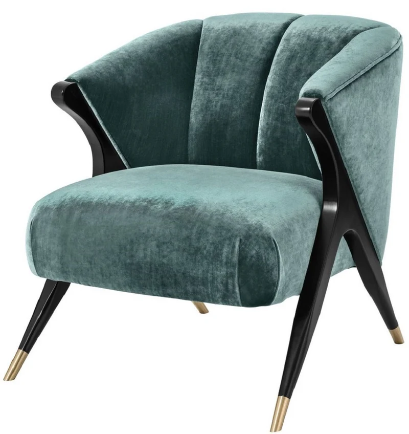 Casa Padrino Designer Sessel Ägäisches Grün / Schwarz / Messingfarben 71,5 x 79,5 x H. 77 cm - Luxus Möbel