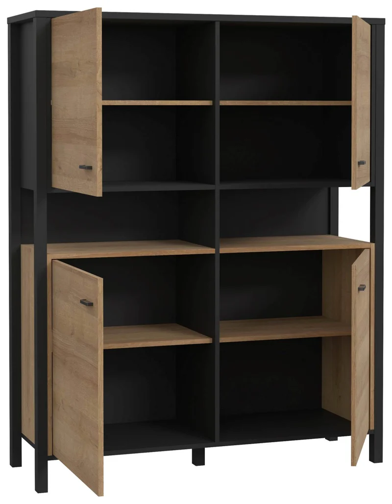 Esszimmer HIGH ROCK 4-tlg mit Beleuchtung Riviera Eiche Optik / Schwarz