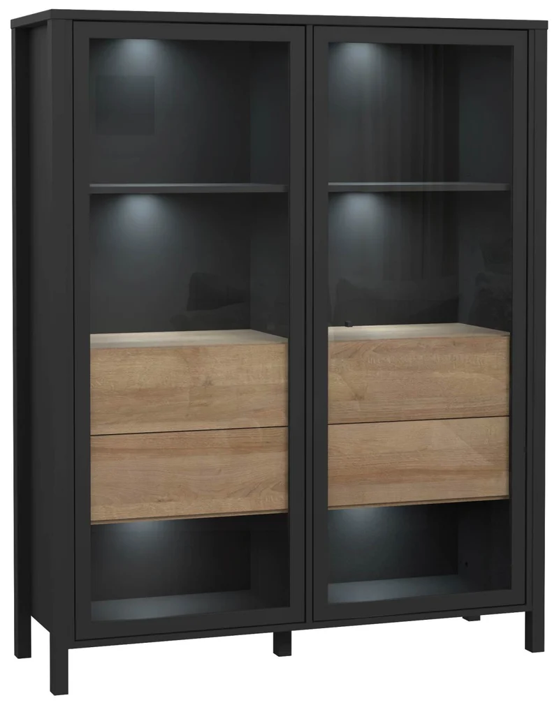 Esszimmer HIGH ROCK 6-tlg mit Beleuchtung Riviera Eiche Optik /Schwarz