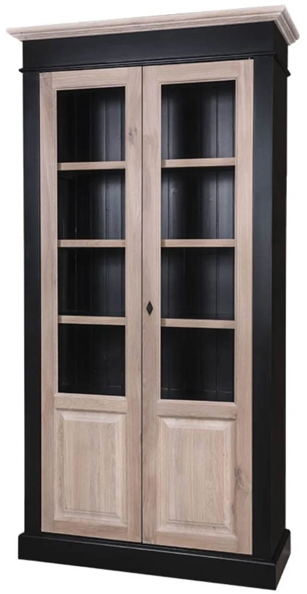 Casa Padrino Landhausstil Wohnzimmerschrank Schwarz / Naturfarben 109 x 40 x H. 210 cm