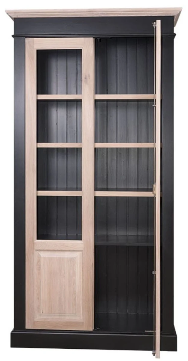 Casa Padrino Landhausstil Wohnzimmerschrank Schwarz / Naturfarben 109 x 40 x H. 210 cm
