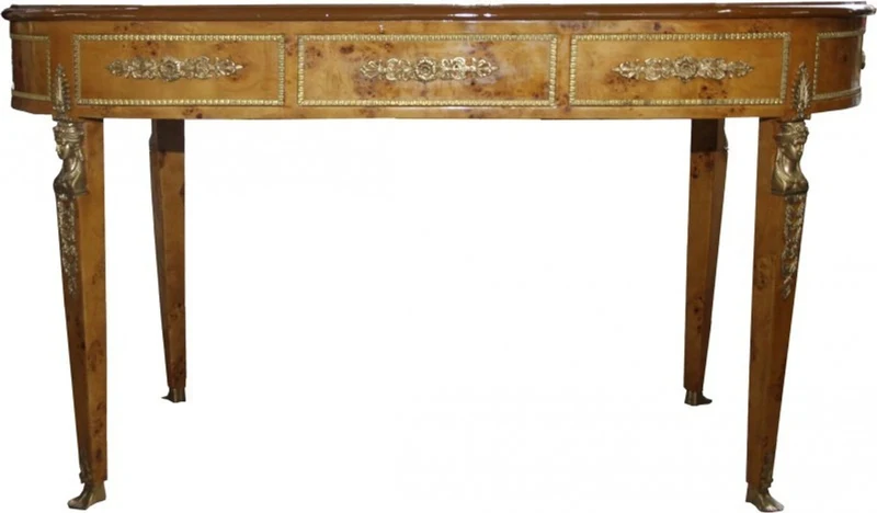 Casa Padrino Luxus Barock Empire Schreibtisch Sekretär mit 3 Schubladen - Vogelaugen Ahorn & Bordeaux Lederoptik - 150 x 77 x 81 cm