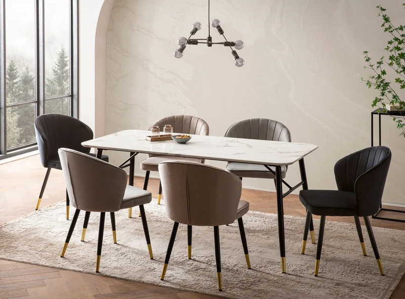 Esszimmertisch 160x80x76cm Marmor-Optik Weiß Metallbeine Modern