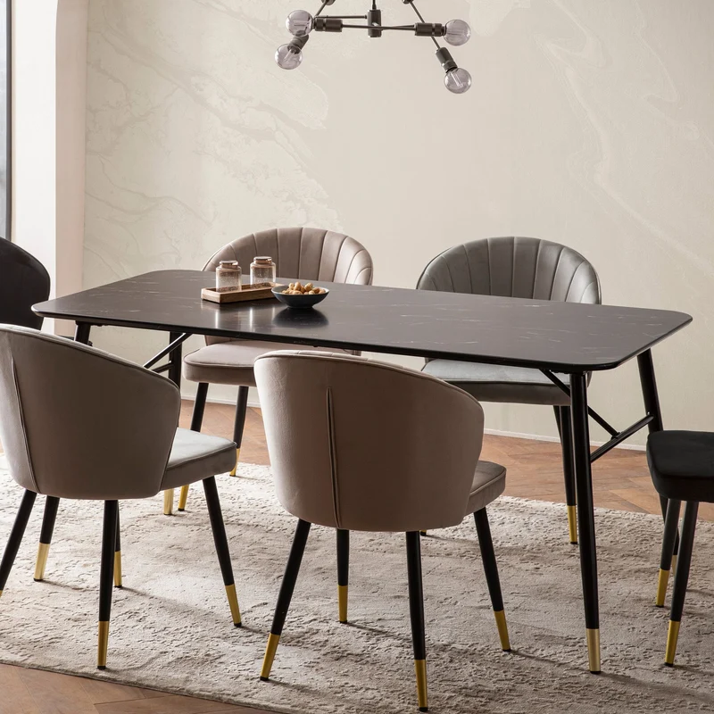 Esstisch 140x80cm Marmor-Optik Schwarz Metallbeine Modern Rechteckig