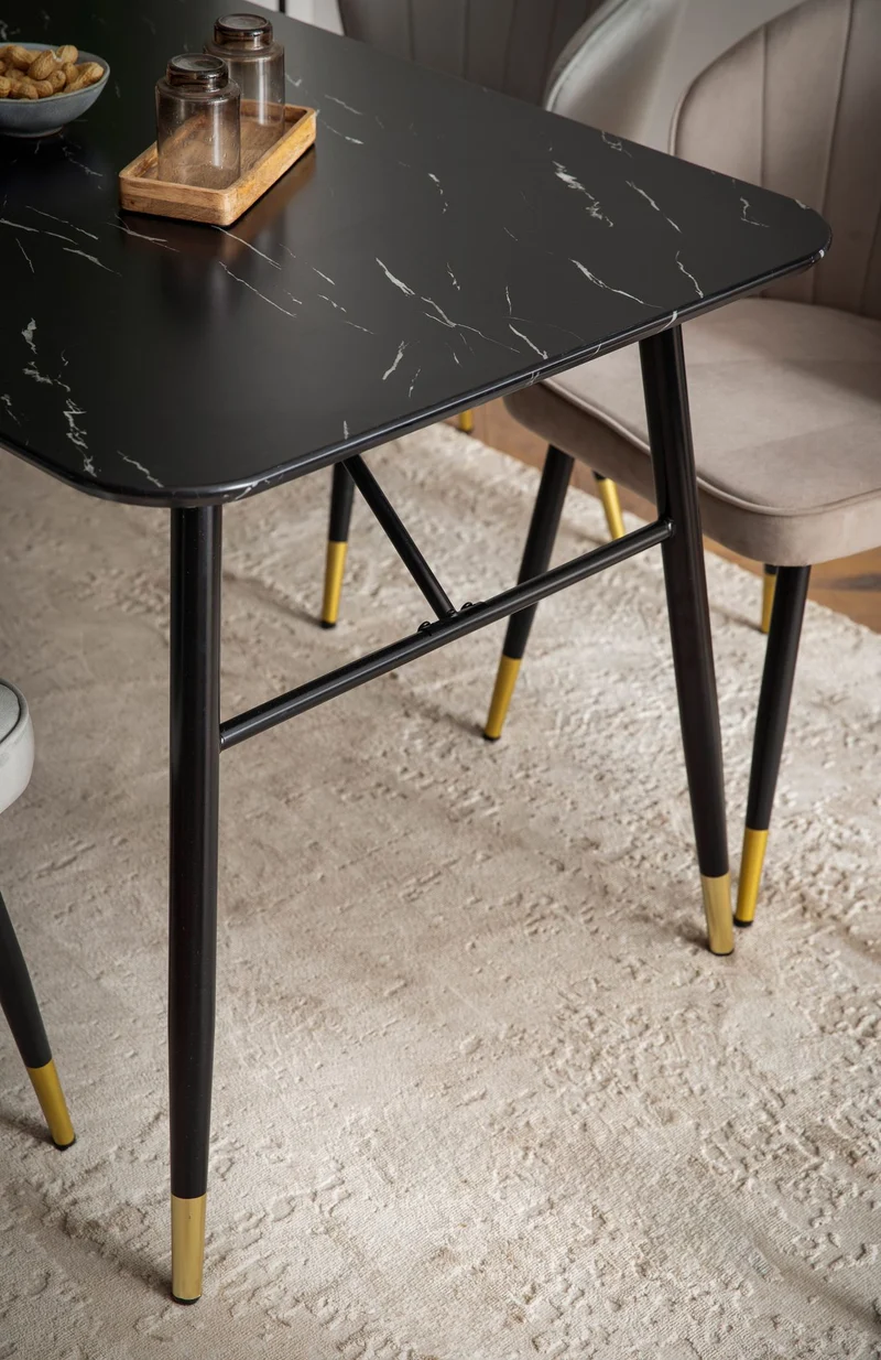 Esstisch 120x60x76cm Marmor-Optik Schwarz Metallbeine Modern