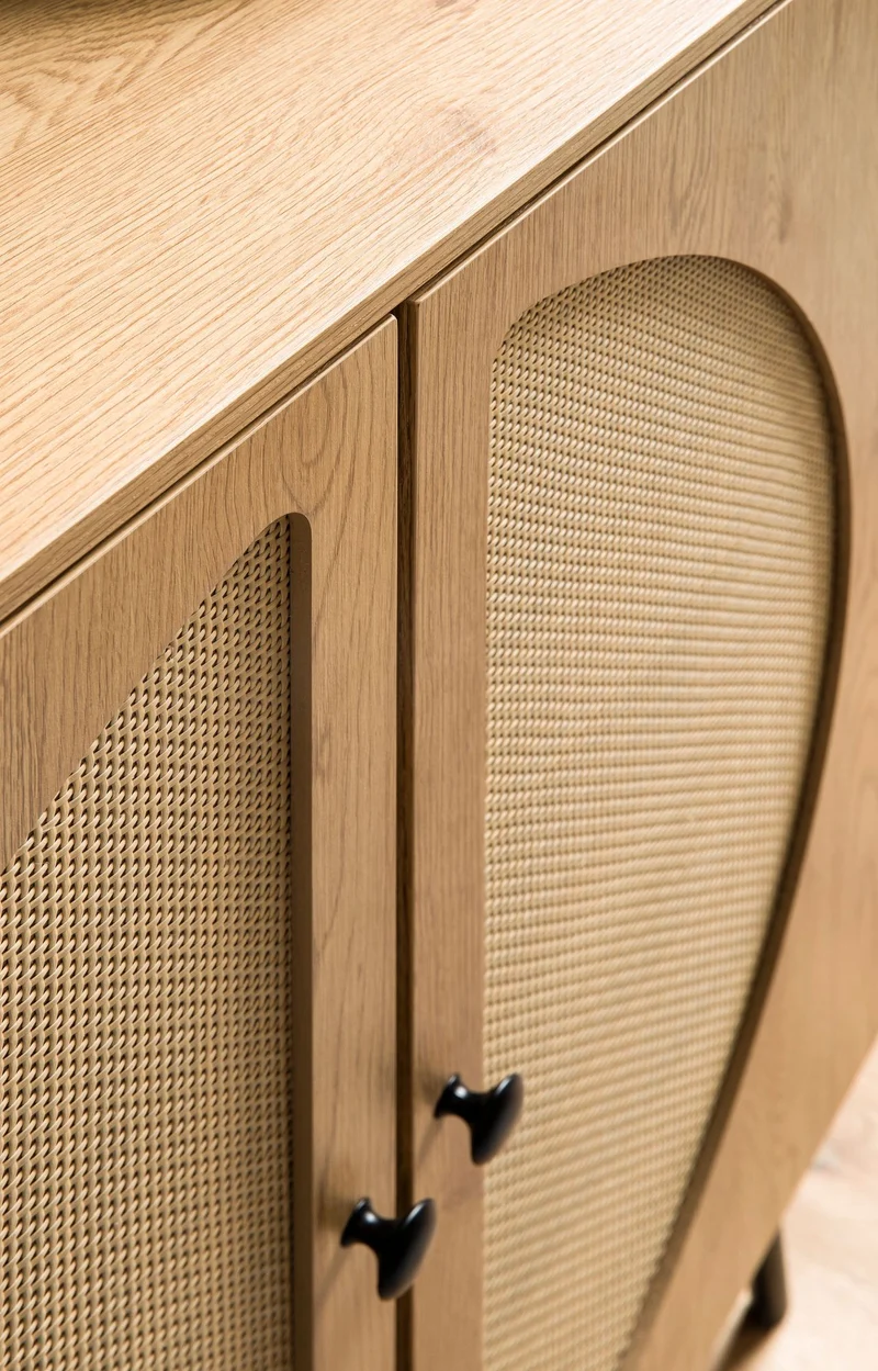 Sideboard Highboard Eiche-Dekor Rattan 80x103x39cm Modern 2 Türen