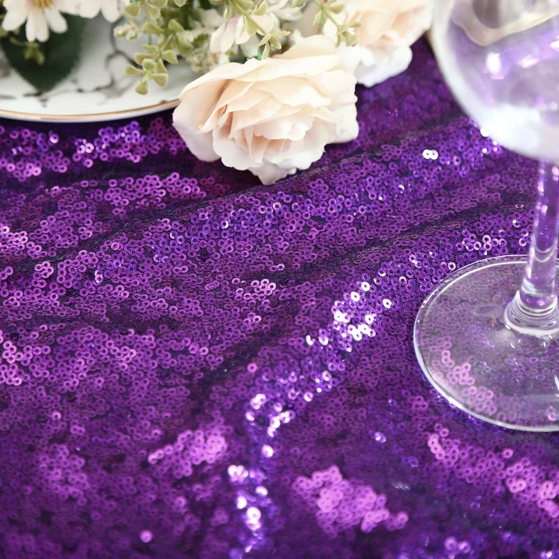 B-COOL Purple Sequin Tablecloth 60x102 Inch Sparkly Kitchen Cloth Glitter Table Drape Overlay for Wedding Halloween Birthday Party Decorations