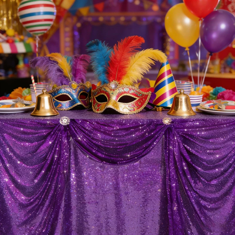 B-COOL Purple Sequin Tablecloth 60x102 Inch Sparkly Kitchen Cloth Glitter Table Drape Overlay for Wedding Halloween Birthday Party Decorations