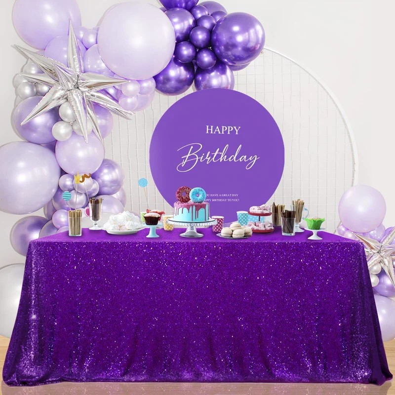 B-COOL Purple Sequin Tablecloth 60x102 Inch Sparkly Kitchen Cloth Glitter Table Drape Overlay for Wedding Halloween Birthday Party Decorations