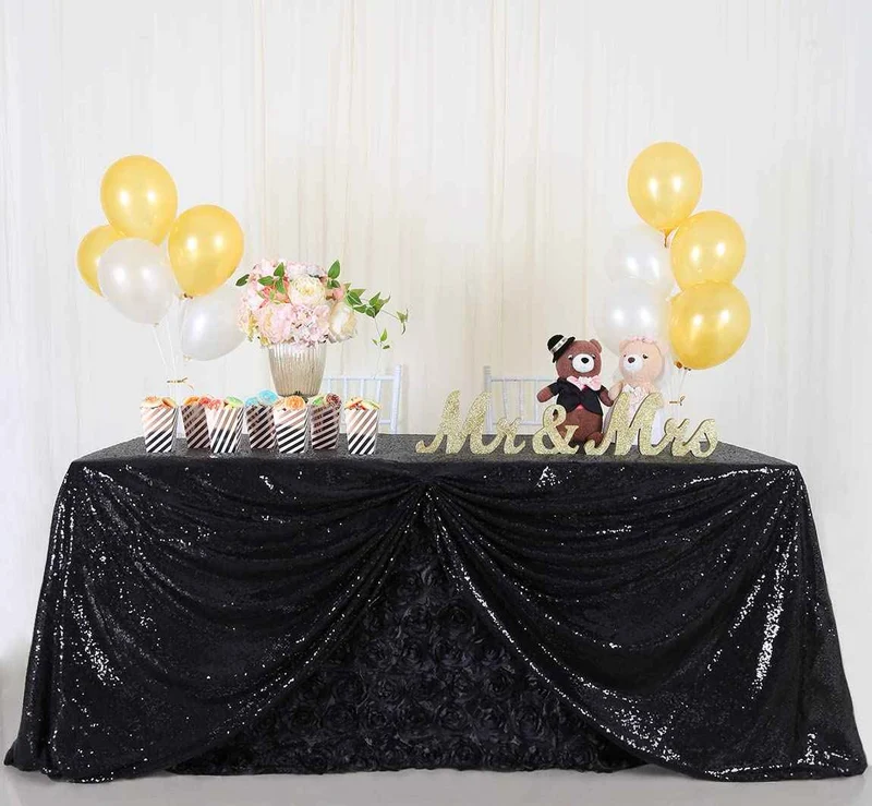 B-COOL Black Sequin Tablecloth Halloween Table Overlays Shimmer Table Cloth 90x90-inch Square Halloween Decoration Popular and Elegant Wedding Tablecloth