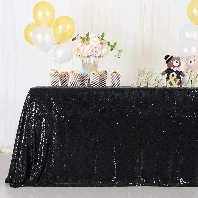 B-COOL Black Sequin Tablecloth Halloween Table Overlays Shimmer Table Cloth 90x90-inch Square Halloween Decoration Popular and Elegant Wedding Tablecloth