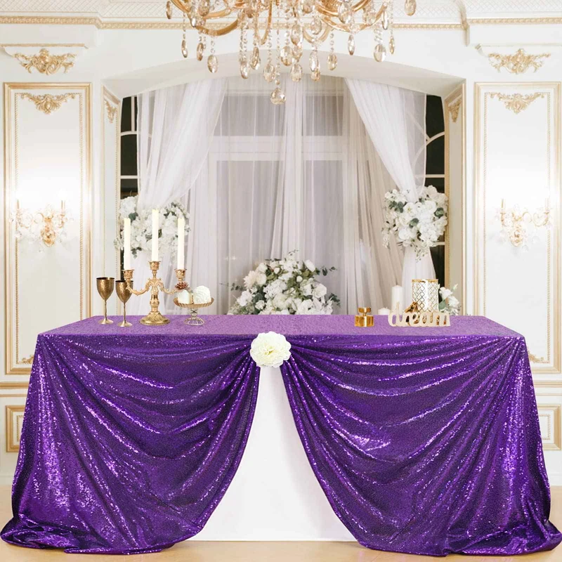 Purple Sequin Tablecloth Sparkly Mermaid Tablecloth Halloween Glitter Table Overlay Bridal Shower Decorations Christmas Rectangular Tablecloths 50x80 Inch