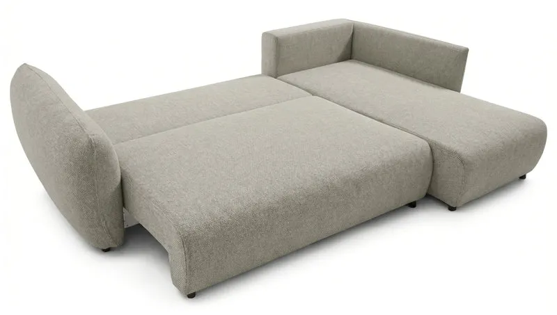 Ecksofa mit Schlaffunktion Zordo, L-förmig, rechtsseitig, mit zwei Stauraumfächern, grau-beiger Chenille-Stoff