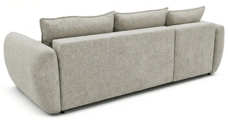 Ecksofa mit Schlaffunktion Zordo, L-förmig, linksseitig, mit zwei Stauraumfächern, grau-beiger Chenille-Stoff
