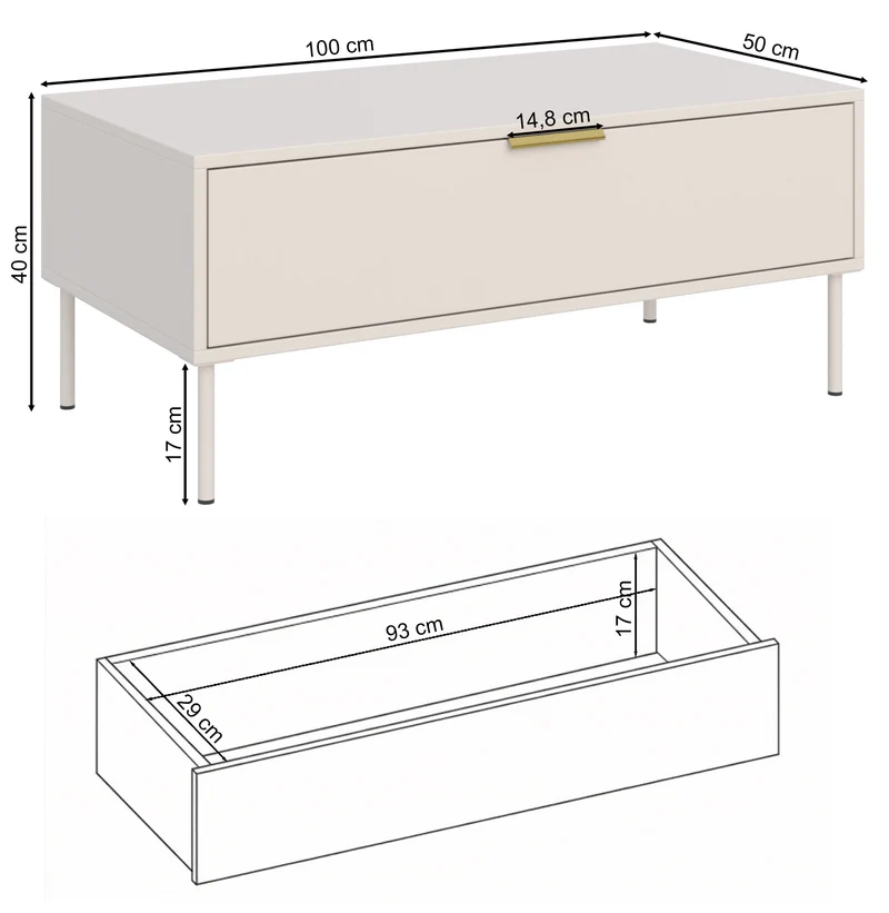 Vena Couchtisch mit Schublade 100x50 cm Kaschmir
