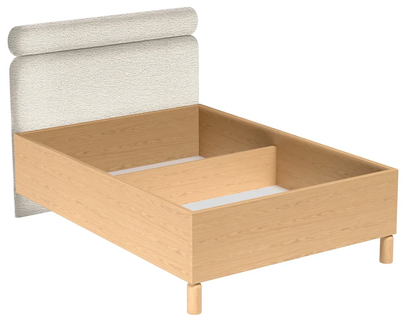 Bett mit gepolstertem Kopfteil 140x200 cm Sanden mit Stauraum und Metallrahmen in cremefarbenem Bouclé, wasserabweisend