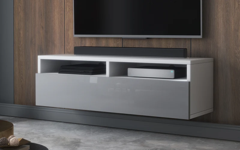 TV-Schrank mit Schublade Rednaw 100 cm Weiß matt / Grau glänzend