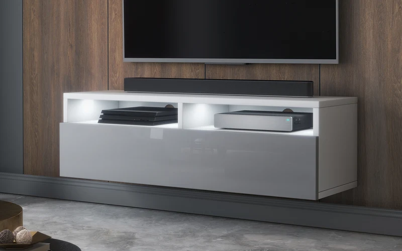 TV-Schrank mit Schublade Rednaw 100 cm Weiß matt / Grau glänzend