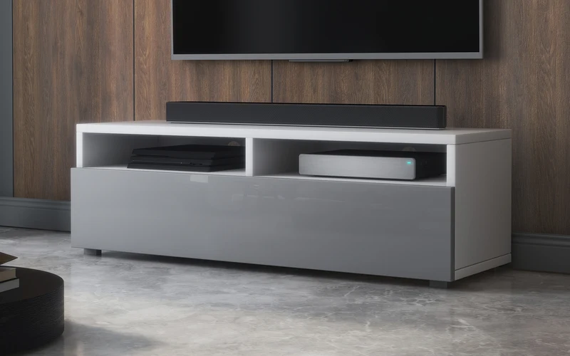 TV-Schrank mit Schublade Rednaw 100 cm Weiß matt / Grau glänzend